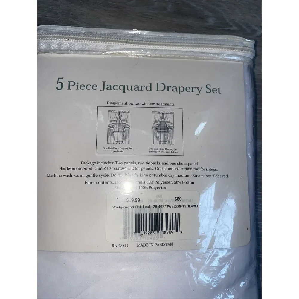 Woven Jacquard Petite Scroll Curtain 5 PC Door Window Home Decor Wedgewood